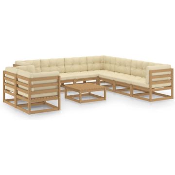 vidaXL 10-delige Loungeset met kussens massief grenenhout honingbruin