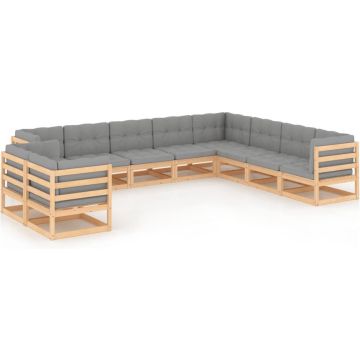 vidaXL 10-delige Loungeset met kussens massief grenenhout