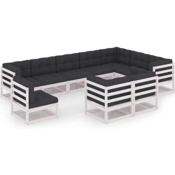 vidaXL 10-delige Loungeset met kussens massief grenenhout wit