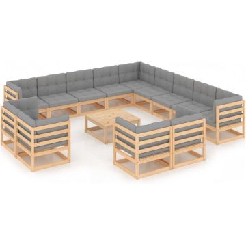 vidaXL 14-delige Loungeset met kussens massief grenenhout