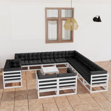 vidaXL 14-delige Loungeset met kussens massief grenenhout wit