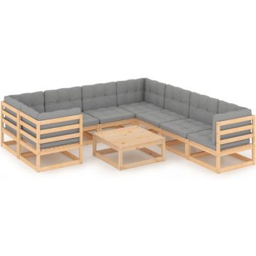 vidaXL 9-delige Loungeset met kussens massief grenenhout