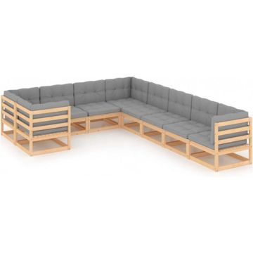 vidaXL 9-delige Loungeset met kussens massief grenenhout