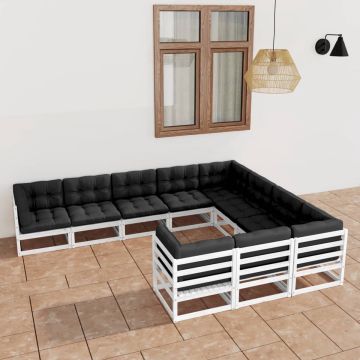 vidaXL 10-delige Loungeset met kussens massief grenenhout wit