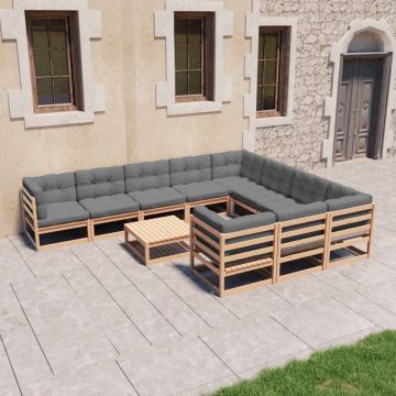 vidaXL 11-delige Loungeset met kussens massief grenenhout