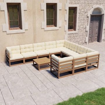 vidaXL 11-delige Loungeset met kussens massief grenenhout honingbruin