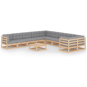 vidaXL 11-delige Loungeset met kussens massief grenenhout