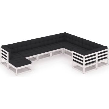 vidaXL 10-delige Loungeset met kussens massief grenenhout wit