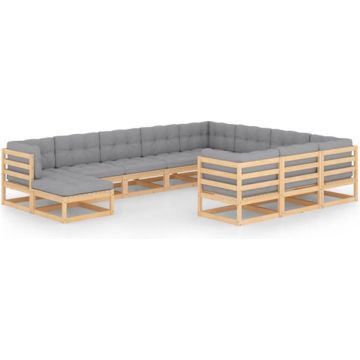 vidaXL 11-delige Loungeset met kussens massief grenenhout