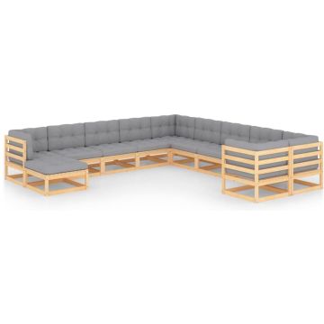 vidaXL 11-delige Loungeset met kussens massief grenenhout