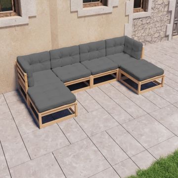 vidaXL 6-delige Loungeset met kussens massief grenenhout