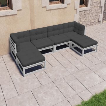 vidaXL 6-delige Loungeset met kussens massief grenenhout wit