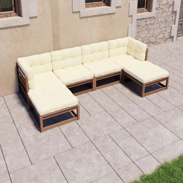 vidaXL 6-delige Loungeset met kussens massief grenenhout honingbruin