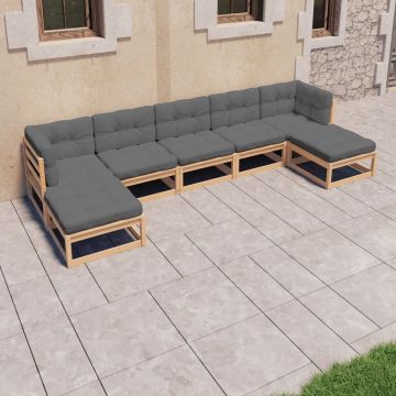 vidaXL 7-delige Loungeset met kussens massief grenenhout