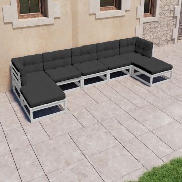 vidaXL 7-delige Loungeset met kussens massief grenenhout wit