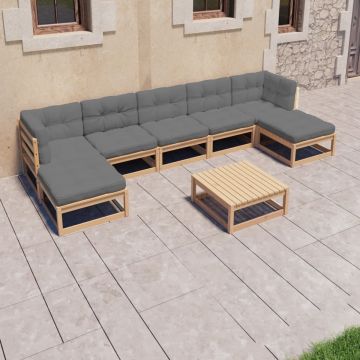 vidaXL 8-delige Loungeset met kussens massief grenenhout