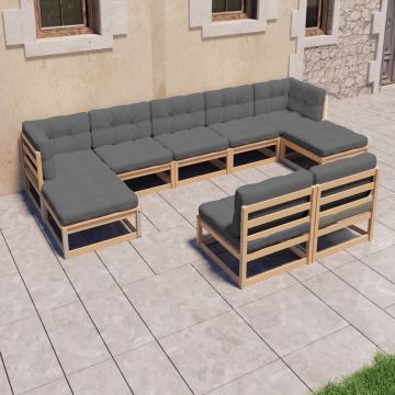 vidaXL 9-delige Loungeset met kussens massief grenenhout