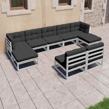 vidaXL 9-delige Loungeset met kussens massief grenenhout wit