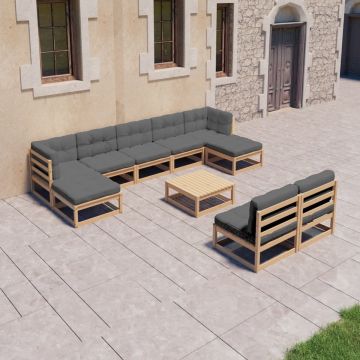 vidaXL 10-delige Loungeset met kussens massief grenenhout