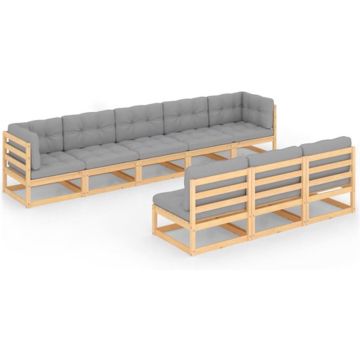 vidaXL 8-delige Loungeset met kussens massief grenenhout