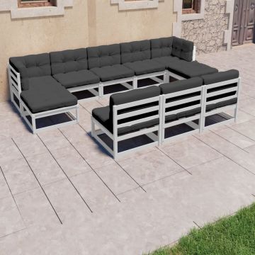 vidaXL 8-delige Loungeset met kussens massief grenenhout wit