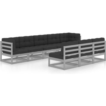 vidaXL 8-delige Loungeset met kussens massief grenenhout grijs