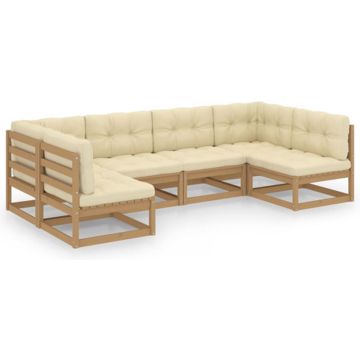 vidaXL 6-delige Loungeset met kussens massief grenenhout honingbruin