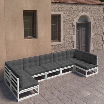 vidaXL 7-delige Loungeset met kussens massief grenenhout wit