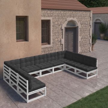 vidaXL 9-delige Loungeset met kussens massief grenenhout wit