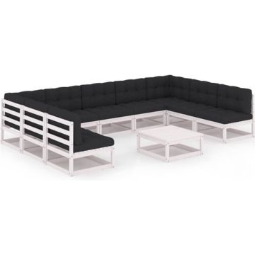 vidaXL 10-delige Loungeset met kussens massief grenenhout wit