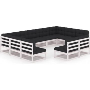 vidaXL 11-delige Loungeset met kussens massief grenenhout wit