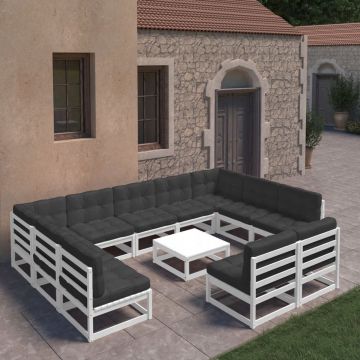 vidaXL 12-delige Loungeset met kussens massief grenenhout wit