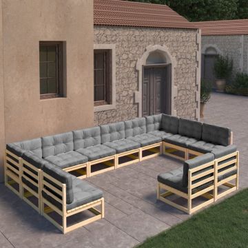 vidaXL 12-delige Loungeset met kussens massief grenenhout