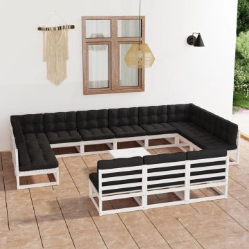 vidaXL 14-delige Loungeset met kussens massief grenenhout wit