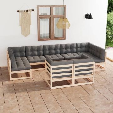 vidaXL 9-delige Loungeset met kussens massief grenenhout