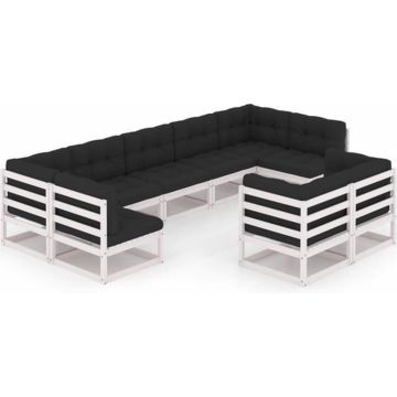 vidaXL 9-delige Loungeset met kussens massief grenenhout wit