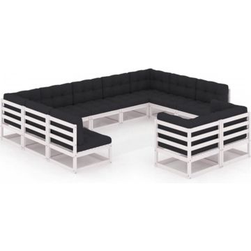 vidaXL 11-delige Loungeset met kussens massief grenenhout wit