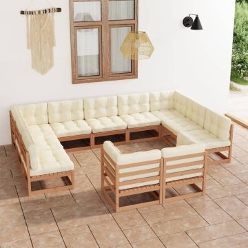 vidaXL 11-delige Loungeset met kussens massief grenenhout honingbruin