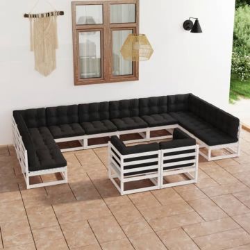 vidaXL 12-delige Loungeset met kussens massief grenenhout wit