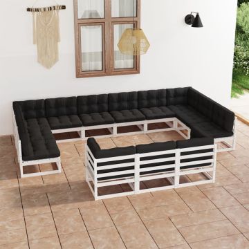 vidaXL 13-delige Loungeset met kussens massief grenenhout wit