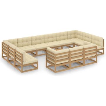 vidaXL 14-delige Loungeset met kussens massief grenenhout honingbruin