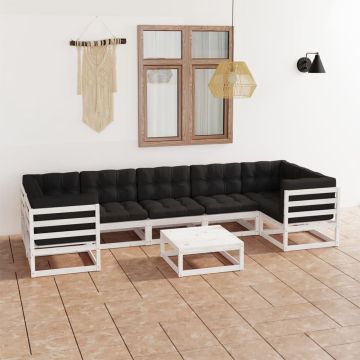 vidaXL 8-delige Loungeset met kussens massief grenenhout wit