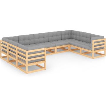 vidaXL 9-delige Loungeset met kussens massief grenenhout