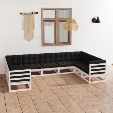 vidaXL 9-delige Loungeset met kussens massief grenenhout wit