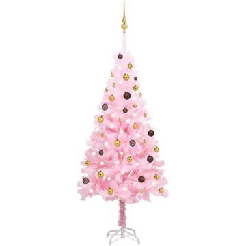 vidaXL Kunstkerstboom met LED's en kerstballen 180 cm PVC roze