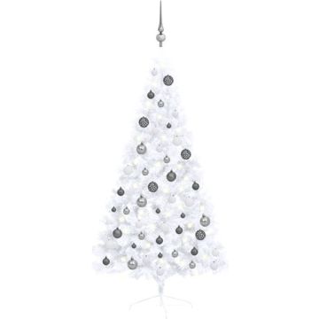 vidaXL Kunstkerstboom met LED's en kerstballen half 150 cm wit