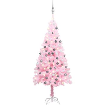 vidaXL Kunstkerstboom met LED's en kerstballen 120 cm PVC roze