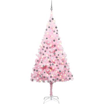 vidaXL Kunstkerstboom met LED's en kerstballen 240 cm PVC roze