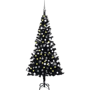 vidaXL Kunstkerstboom met LED's en kerstballen 150 cm PVC zwart