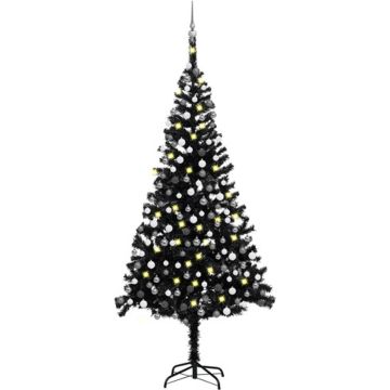 vidaXL Kunstkerstboom met LED's en kerstballen 240 cm PVC zwart